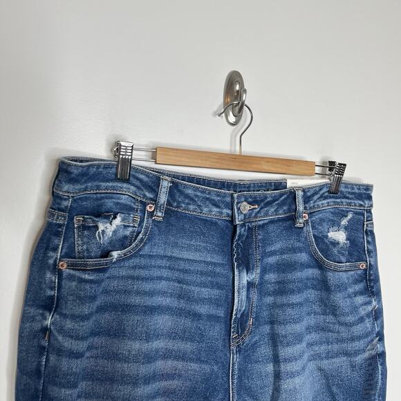 American Eagle Mom Straight Jeans Womens Size 20 Distressed High Rise Stretch - Picture 2 of 9